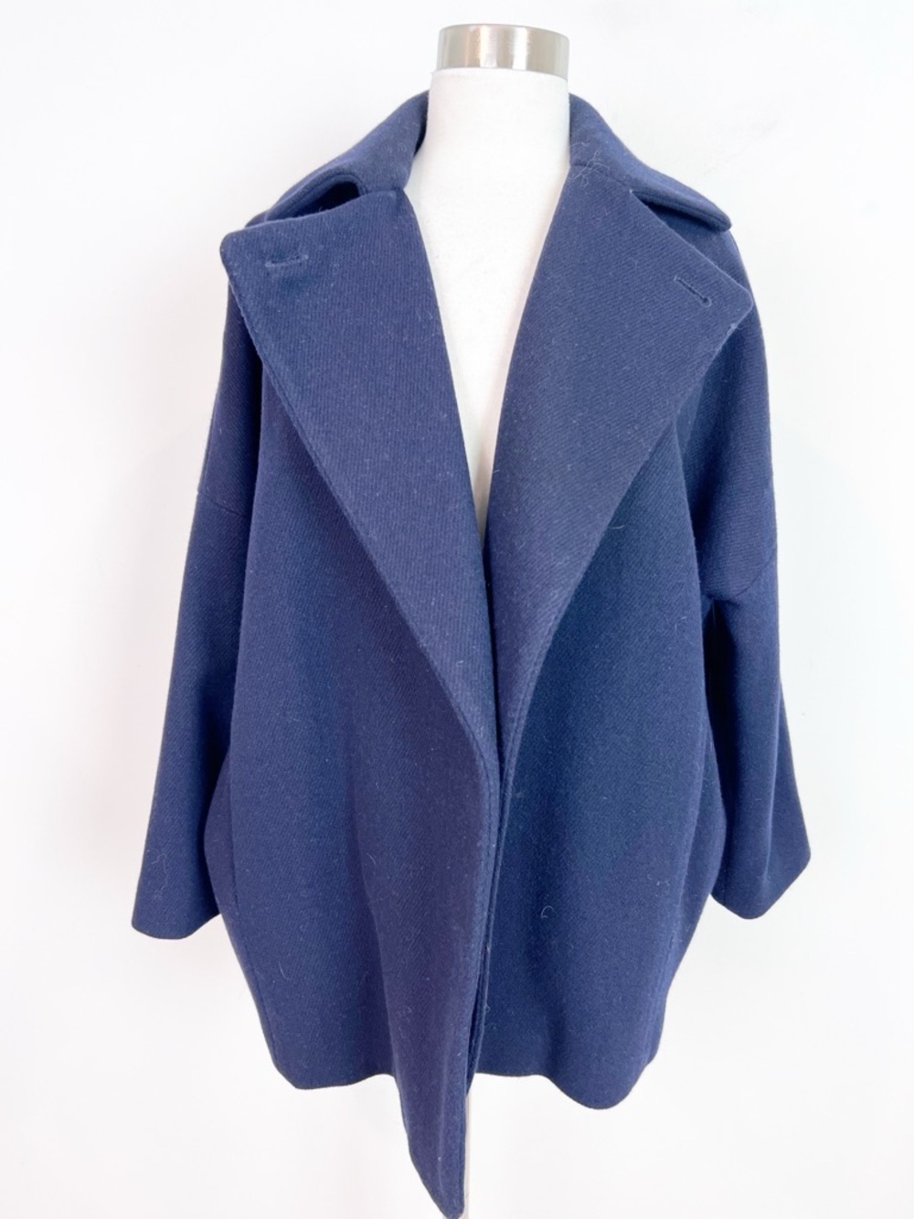 MONOPRIX FEMME NAVY BLUE OPEN FRONT COAT WOOL BLEND SZ 36/LARGE